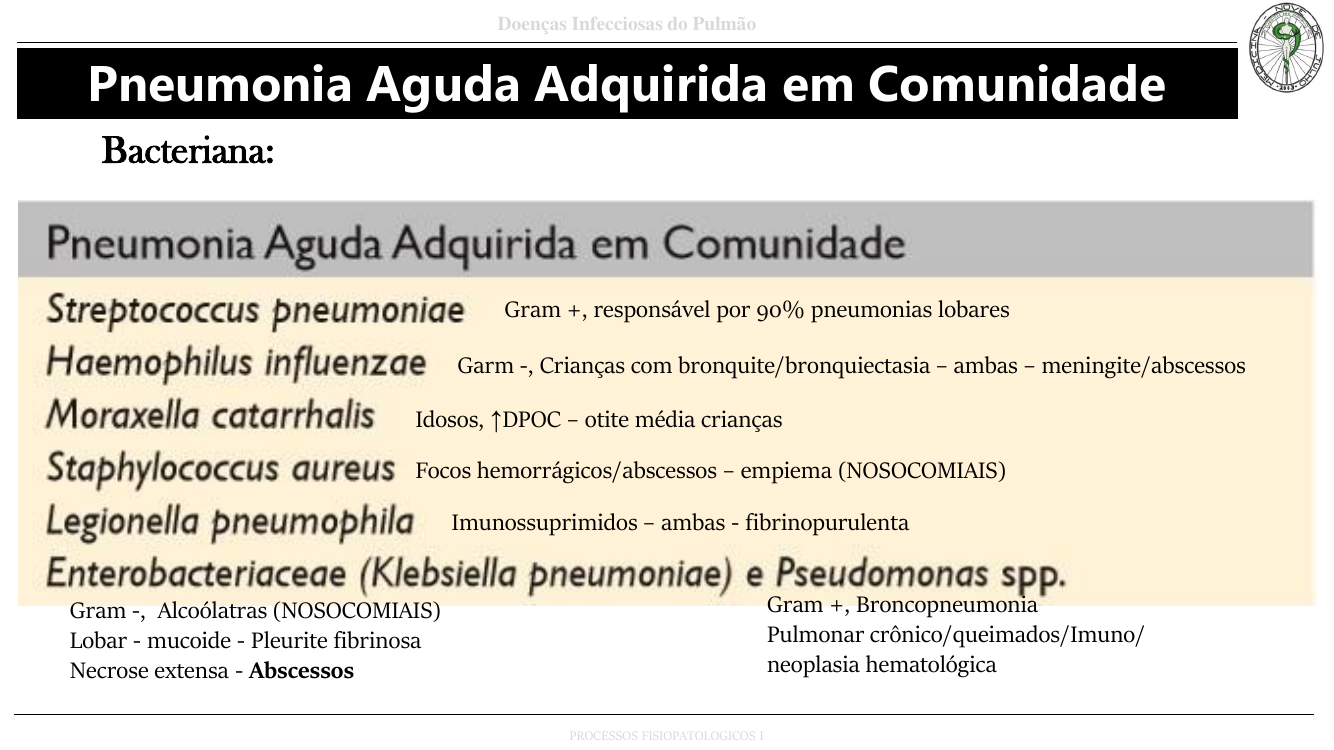 Tabela de agentes bacterianos